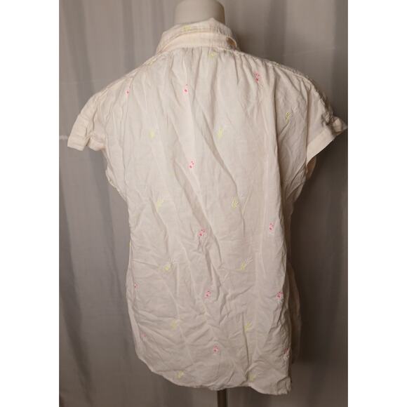 Lucky Brand Neon Splatter Floral Embroidered Button Up Top Shirt White Medium - Picture 2 of 11